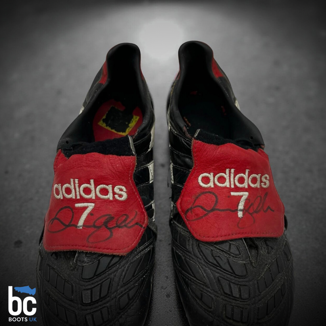 David Beckham 1997/98 match-worn Adidas Predator Accelerator boots, double signed, set world record at £48,000